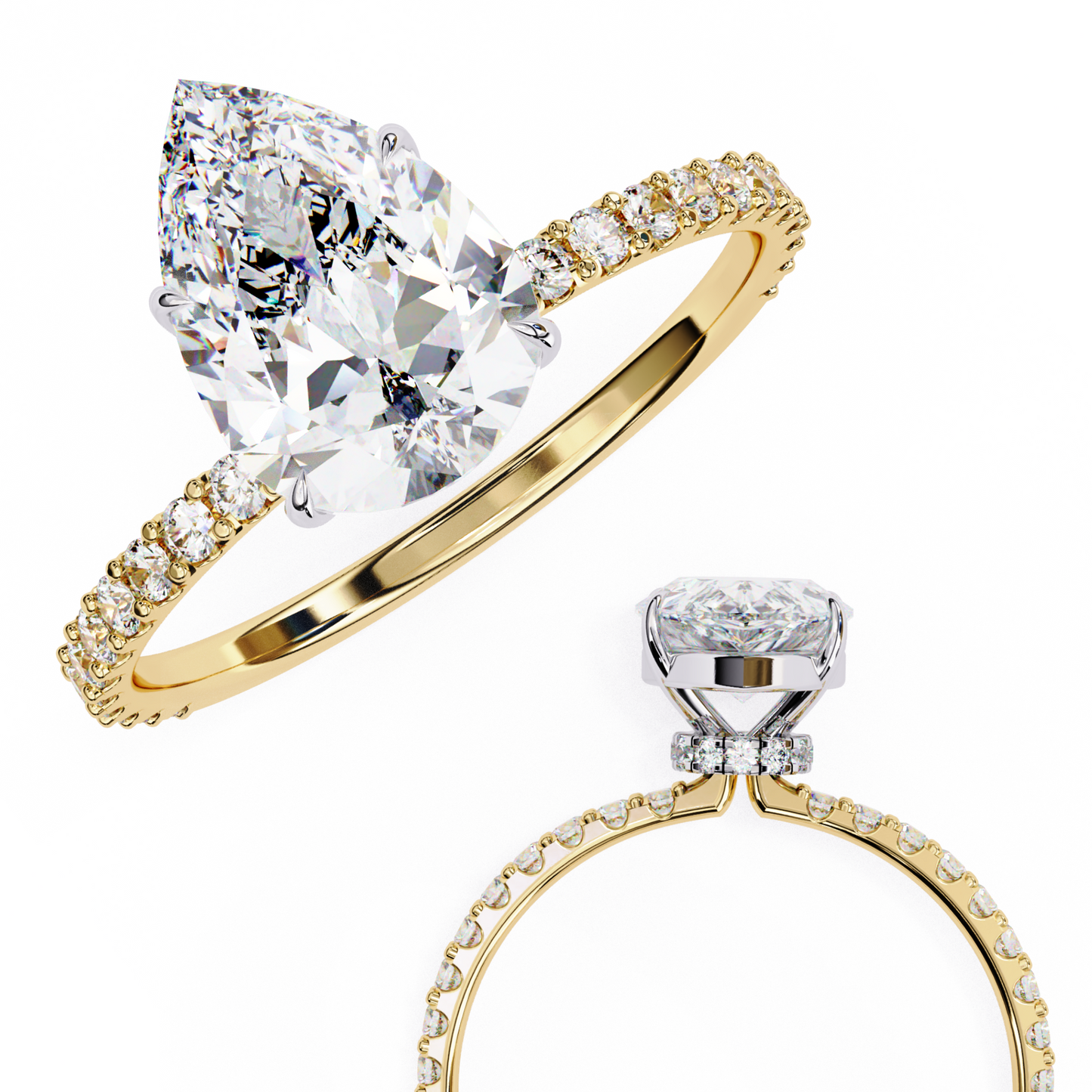 1.25 CT Pear Cut Diamond Wedding Rings