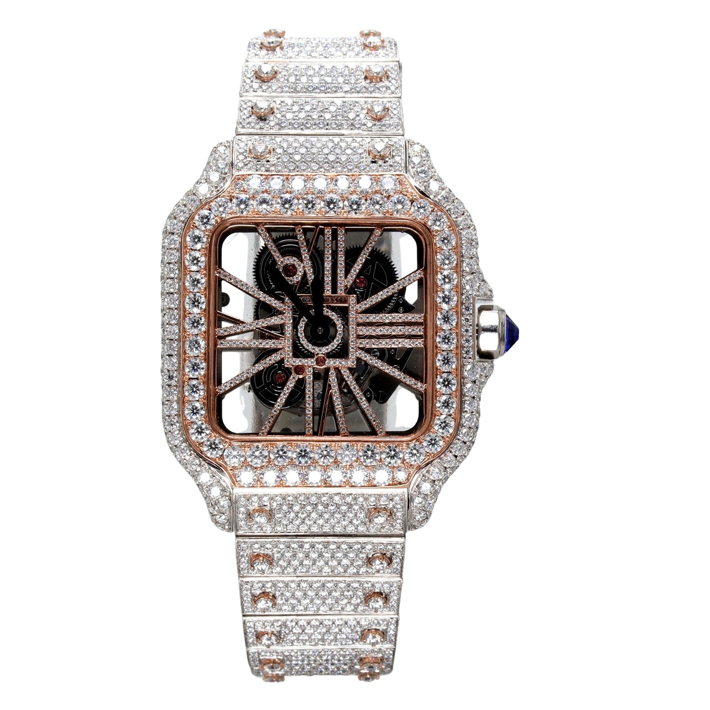 Rose & White Gold Plated SS Diamond Watch-Men - Ulight Jewels