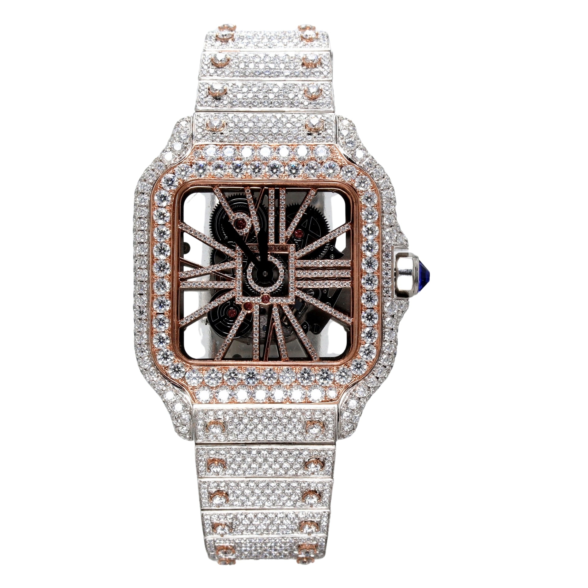 Rose & White Gold Plated SS Diamond Watch-Men - Ulight Jewels