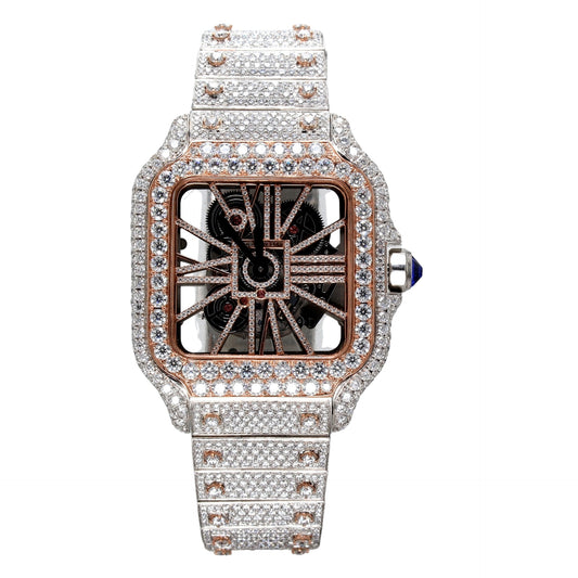 Rose & White Gold Plated SS Diamond Watch-Men - Ulight Jewels