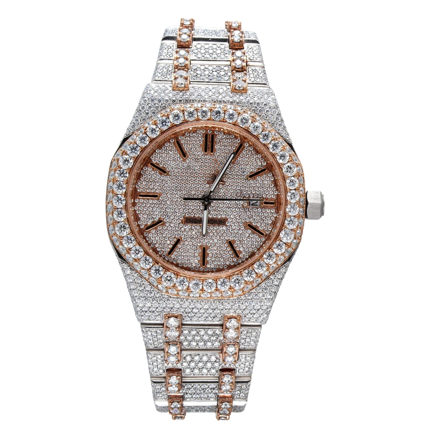 Iced out 2-Tone Rose Gold Plated Diamond Watch - Ulight Jewels