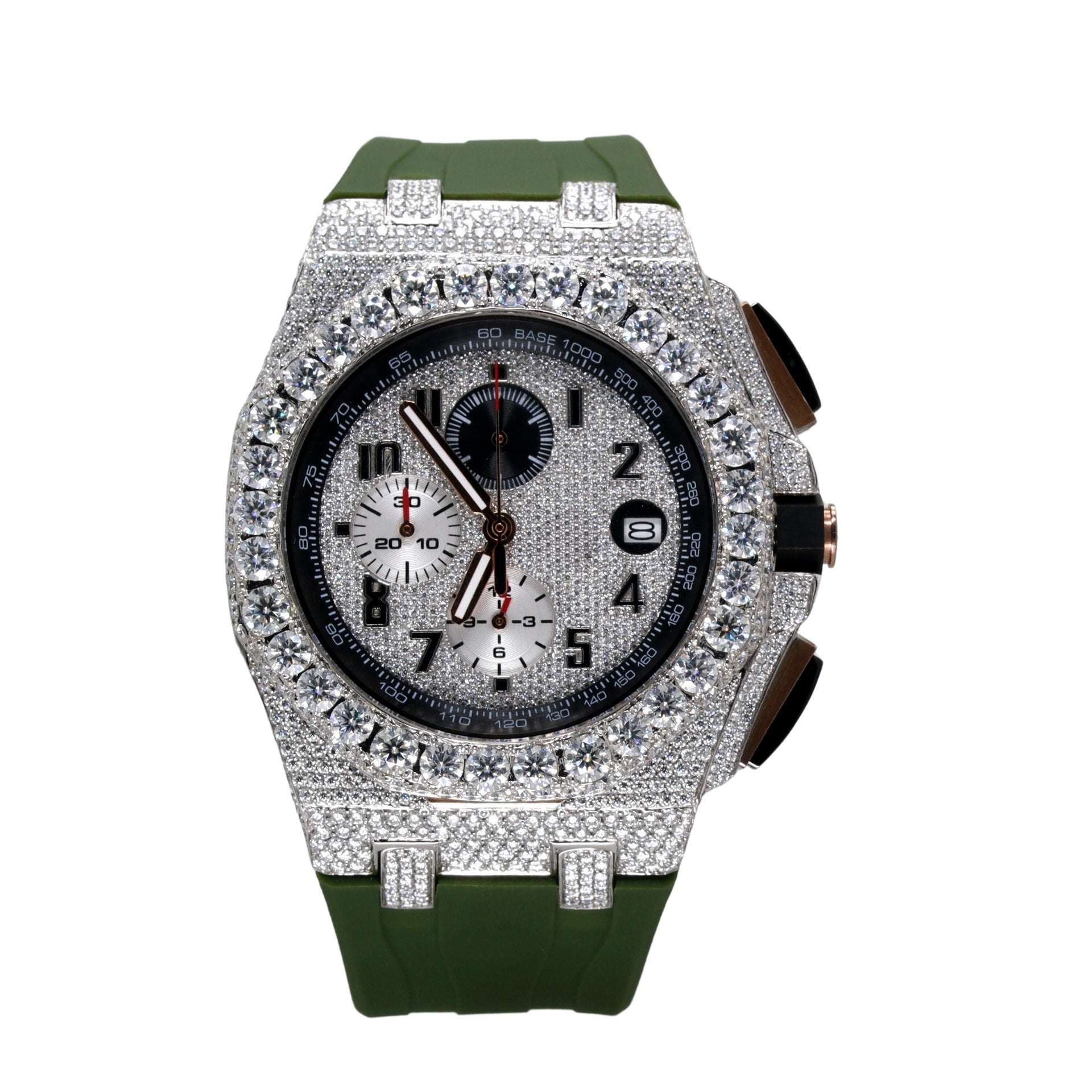 Green Silicon Belt Chrono Diamond Watch - Ulight Jewels