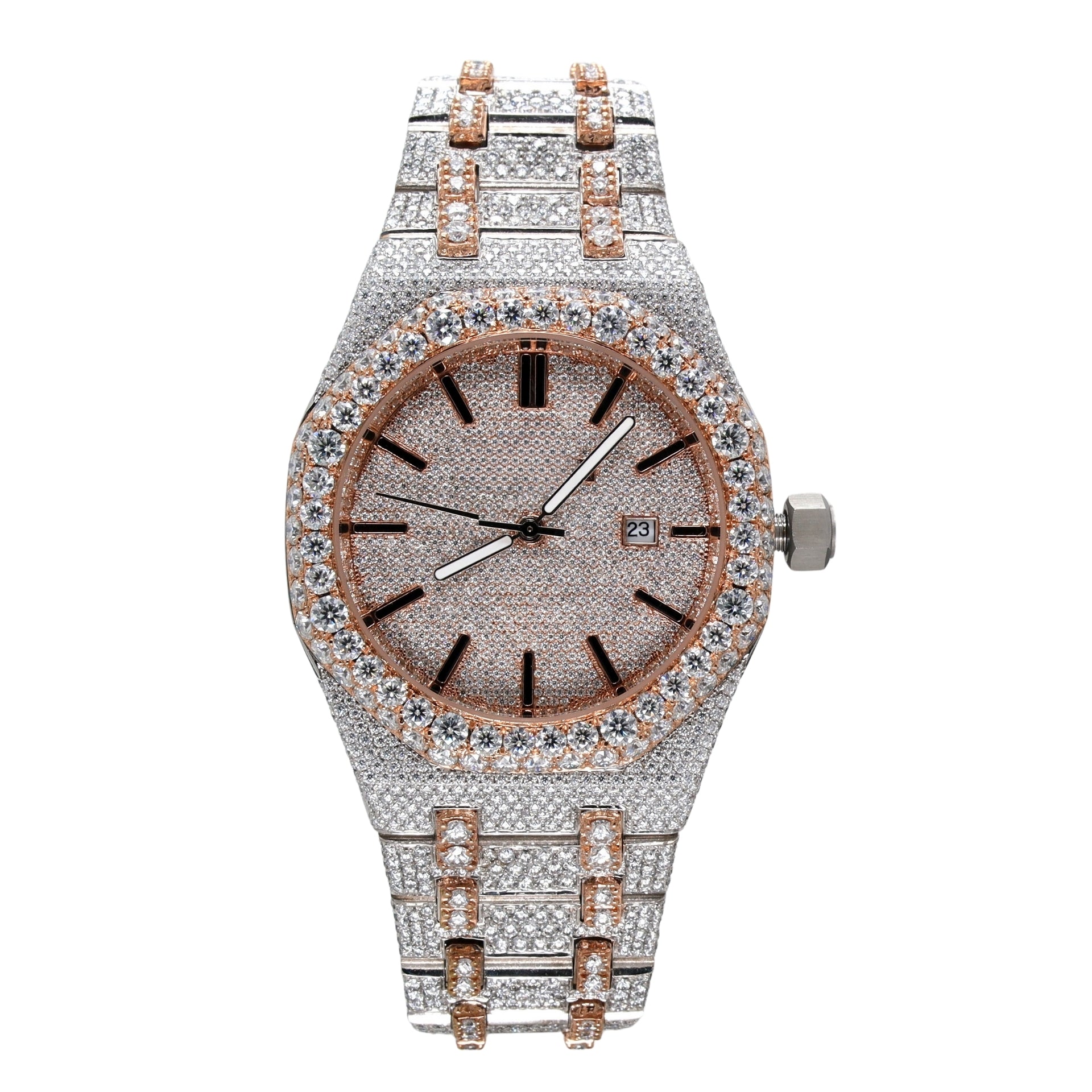 Two Tone Rose Gold Plated Round Dial  Diamond Watch - Ulight Jewels