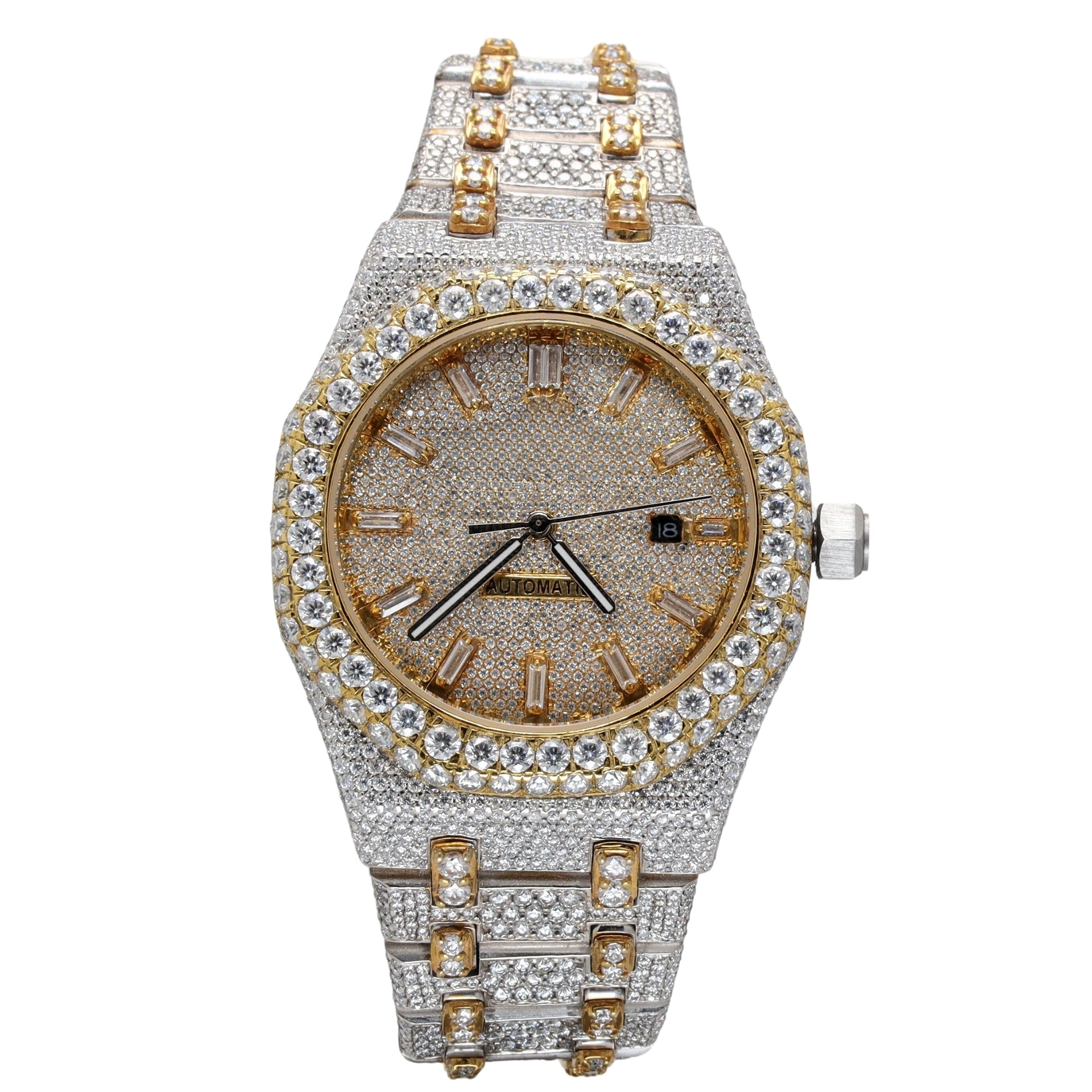 Round Dial Yellow Dial Iced Out Diamond Watch - Ulight Jewels