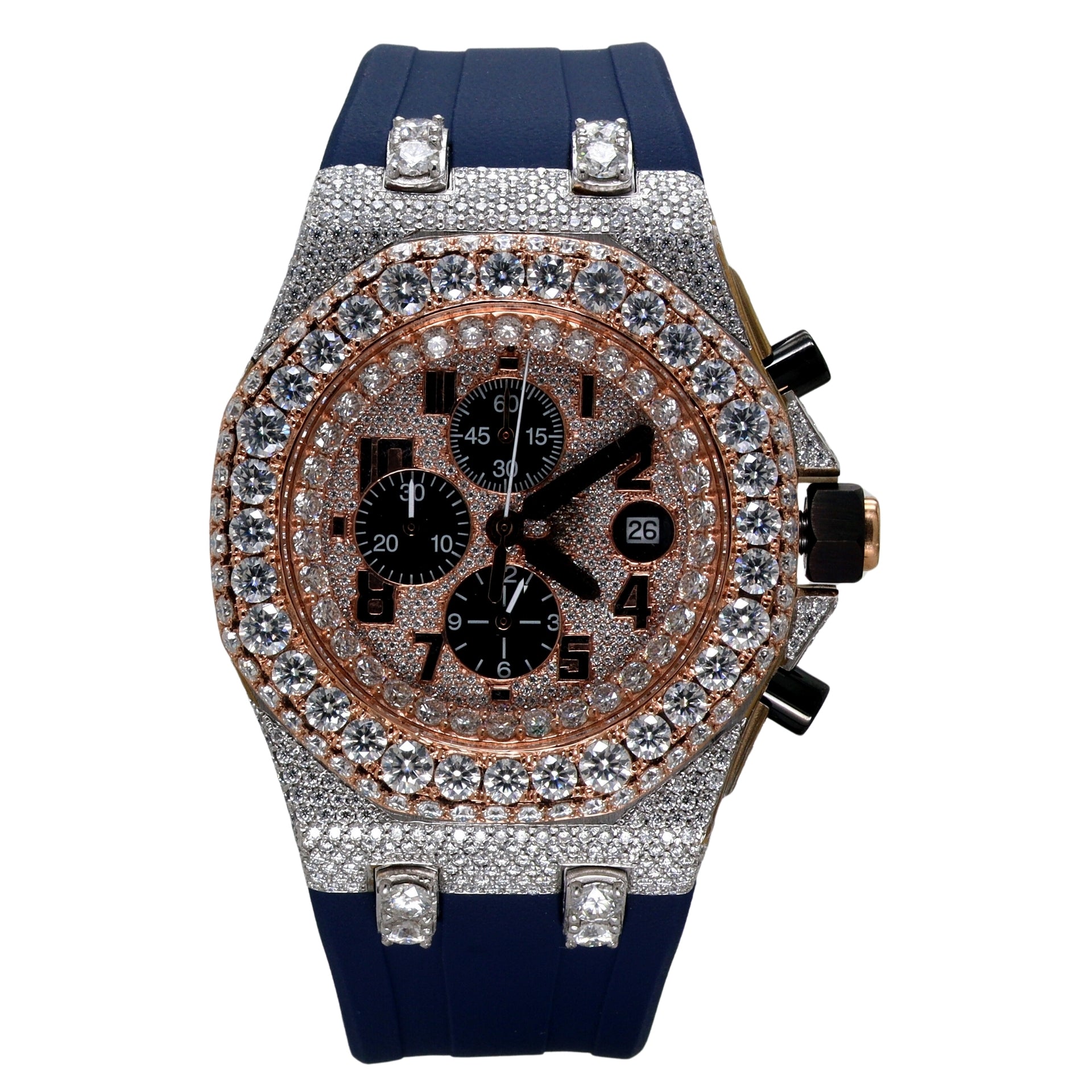 Round Brilliant Cut Automatic Rubber Belt Diamond Watch - Ulight Jewels