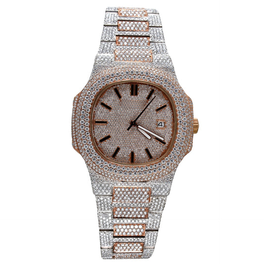 Luxury Rose & White Gold Plated Hand Set Diamond Watch - Ulight Jewels