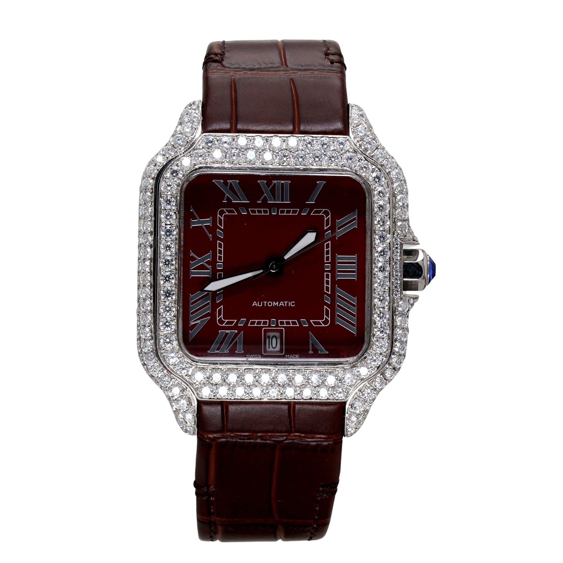 Luxury Maroon Dial Automatic Diamond Watch - Ulight Jewels