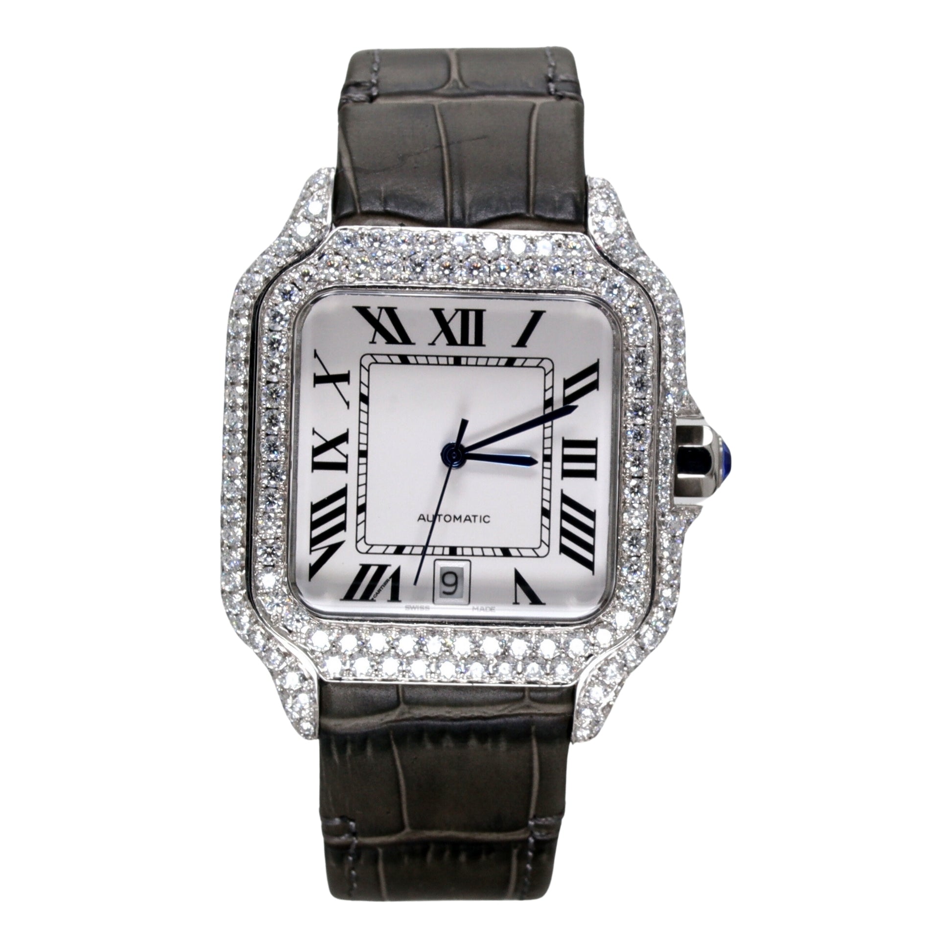 Classic Automatic Leather Belt Diamond Studded Watch - Ulight Jewels