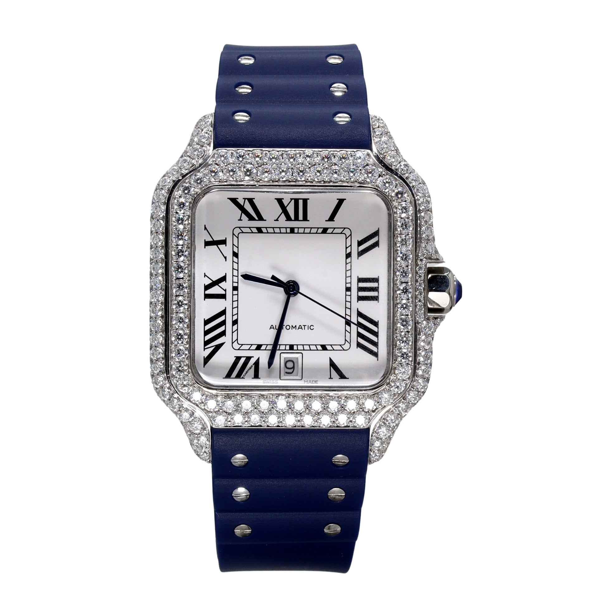 Luxury Blue Leather Brilliant Cut Diamond Studded Watch - Ulight Jewels