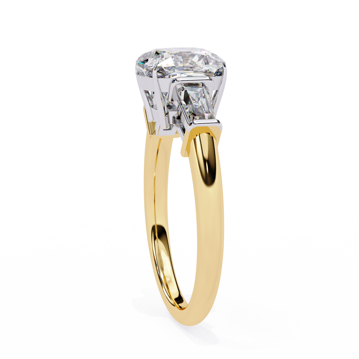 3 Stones Cushion & Baguette Cut Diamond Engagement Ring