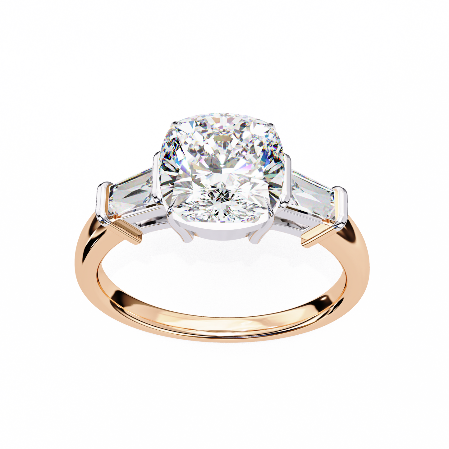 3 Stones Cushion & Baguette Cut Diamond Engagement Ring