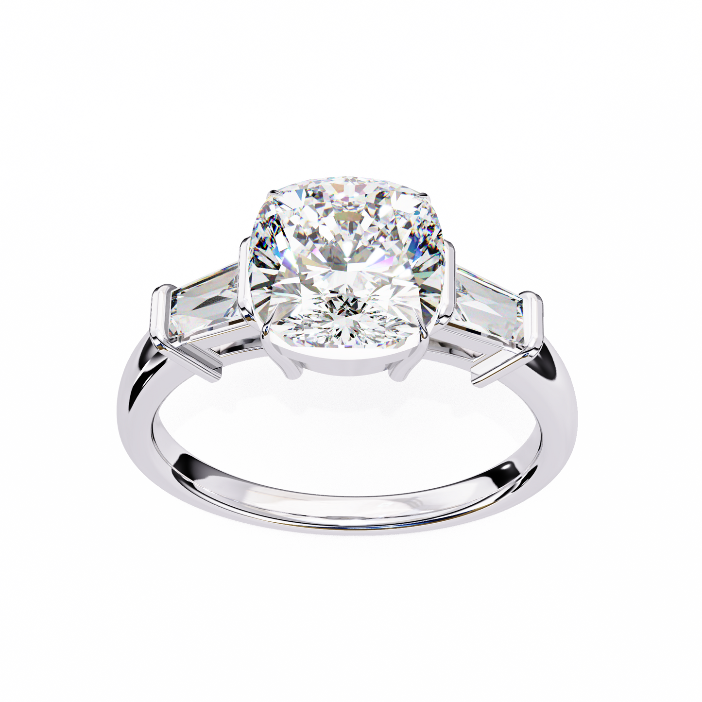 3 Stones Cushion & Baguette Cut Diamond Engagement Ring