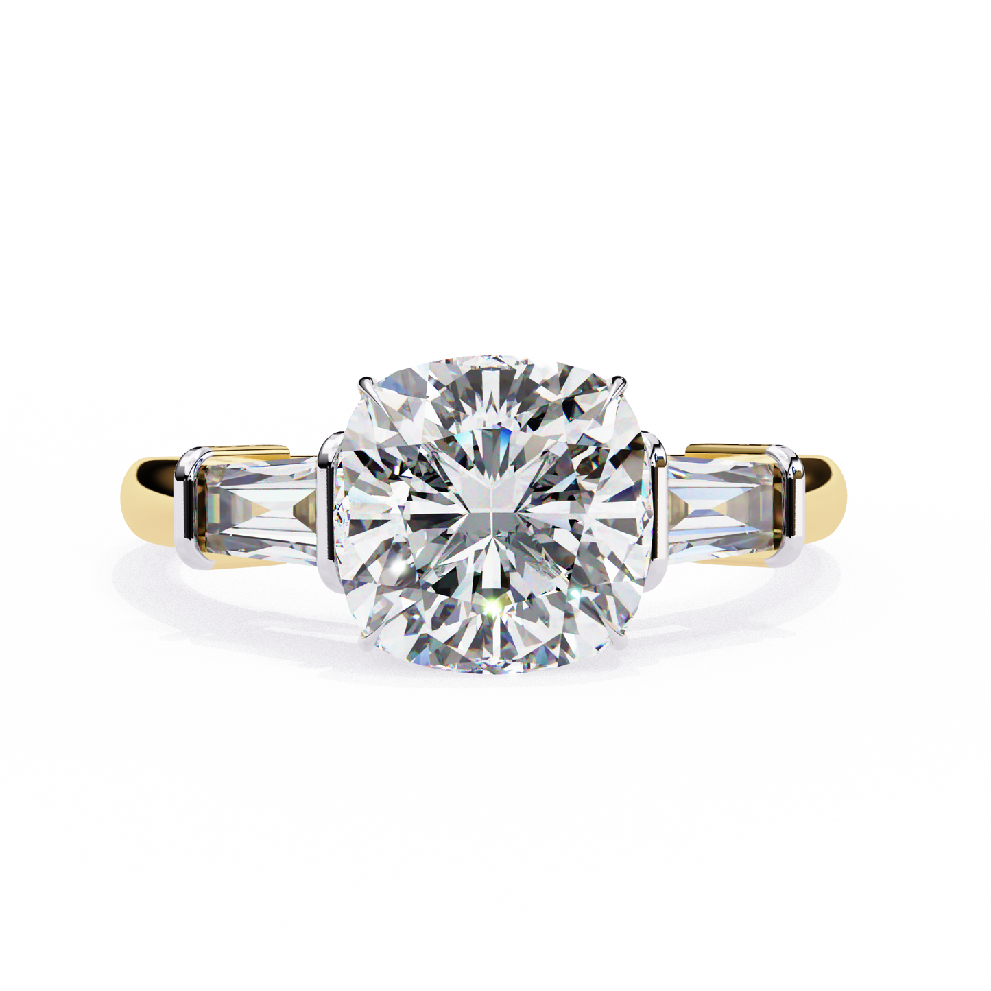 3 Stones Cushion & Baguette Cut Diamond Engagement Ring