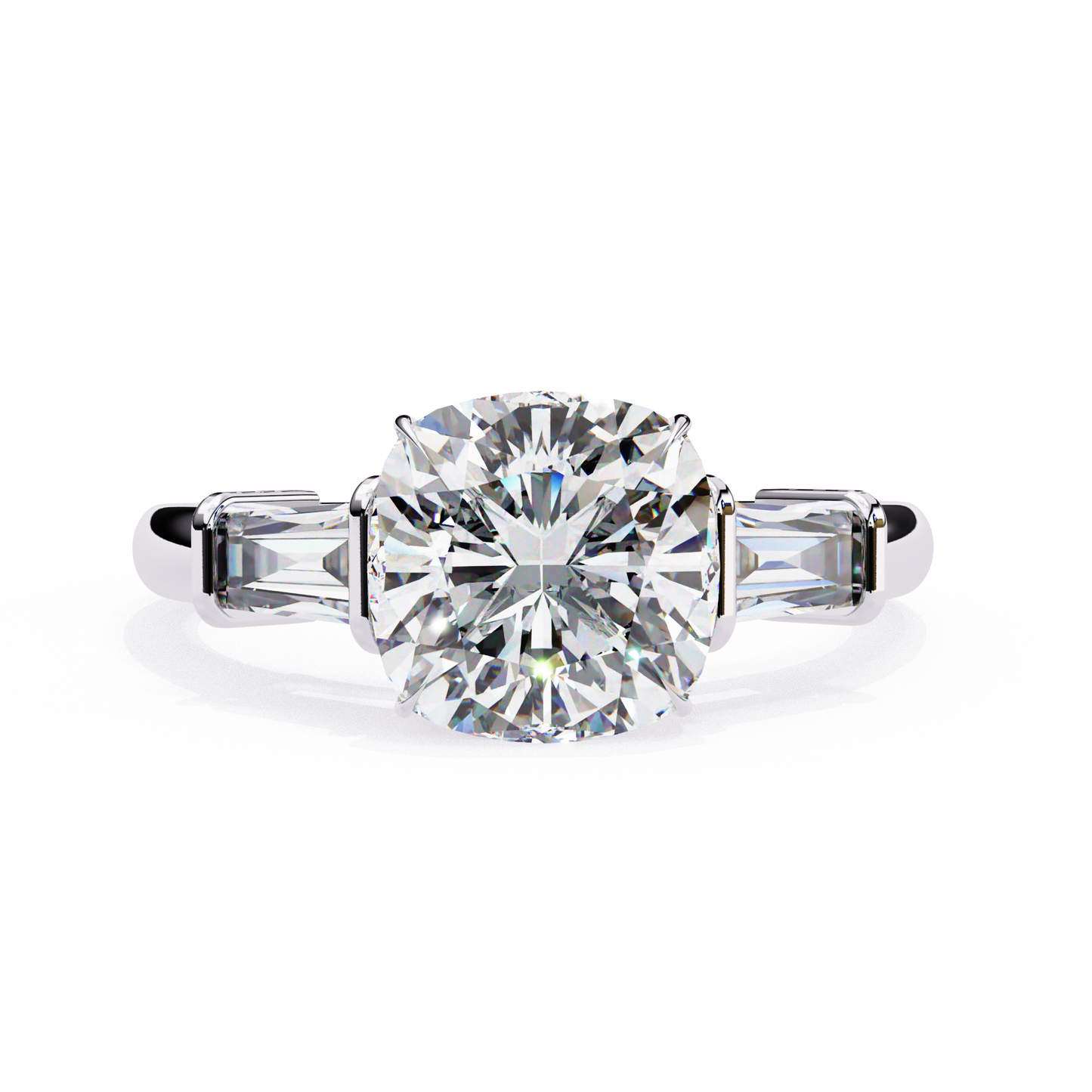 3 Stones Cushion & Baguette Cut Diamond Engagement Ring - Ulight Jewels