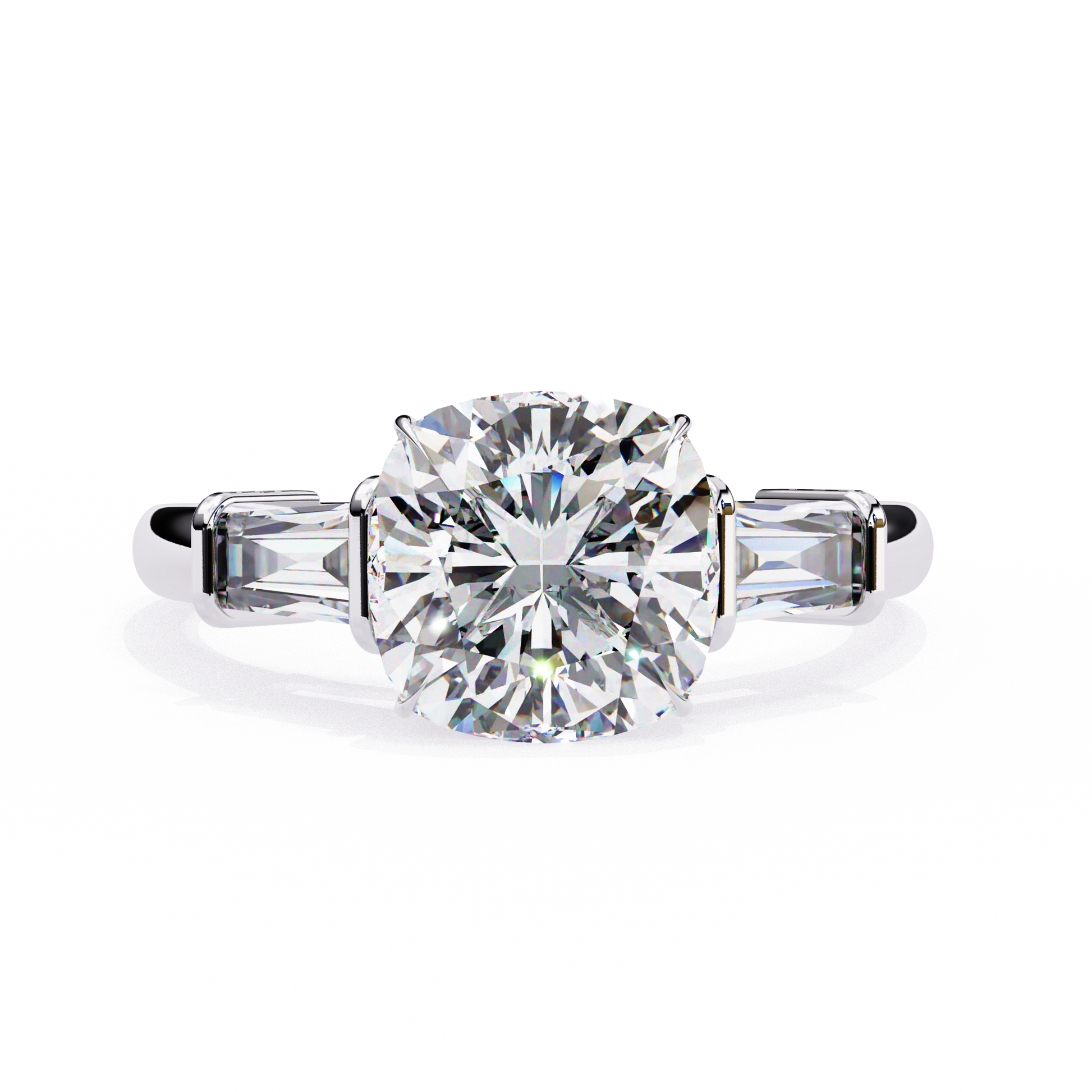 3 Stones Cushion & Baguette Cut Diamond Engagement Ring - Ulight Jewels