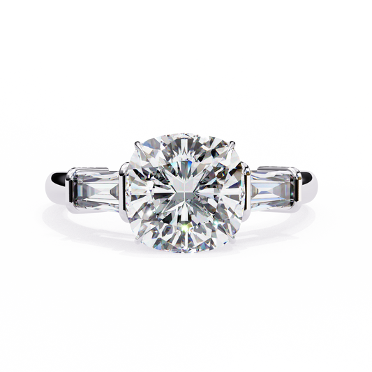 3 Stones Cushion & Baguette Cut Diamond Engagement Ring - Ulight Jewels