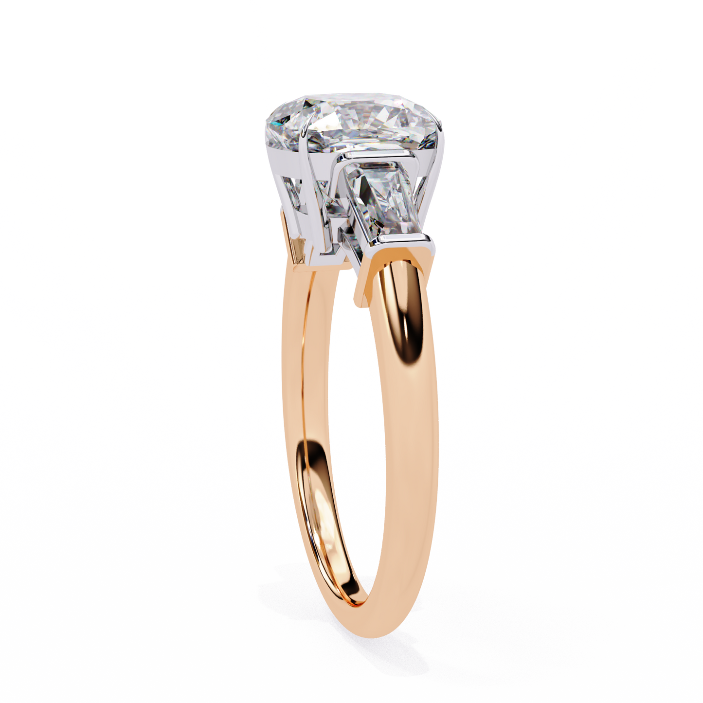 3 Stones Cushion & Baguette Cut Diamond Engagement Ring