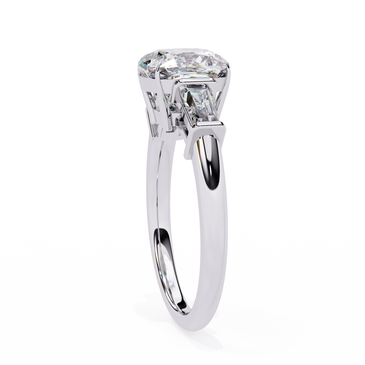 3 Stones Cushion & Baguette Cut Diamond Engagement Ring