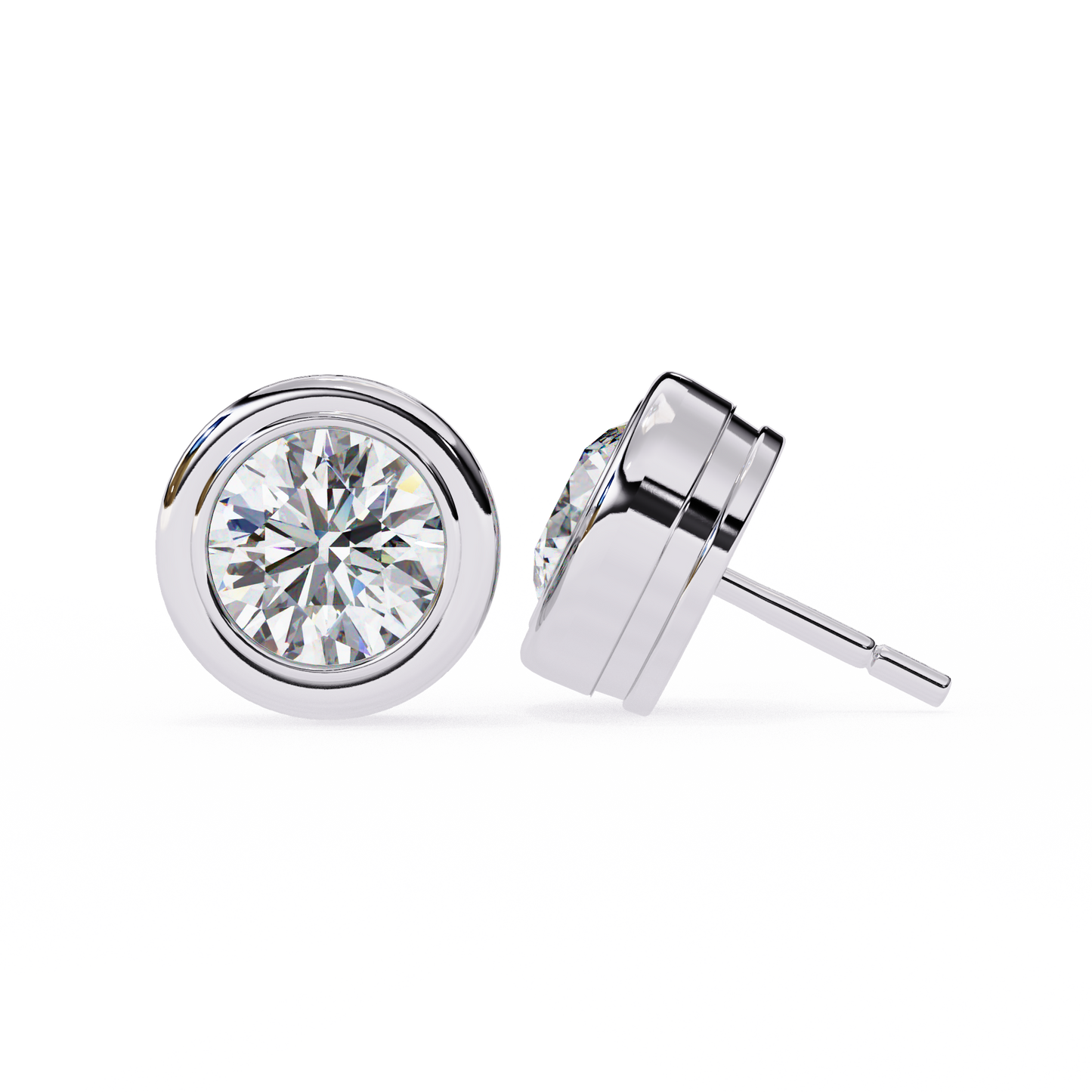 2.50 CT Round Cut Diamond Bezel Set Stud Earrings