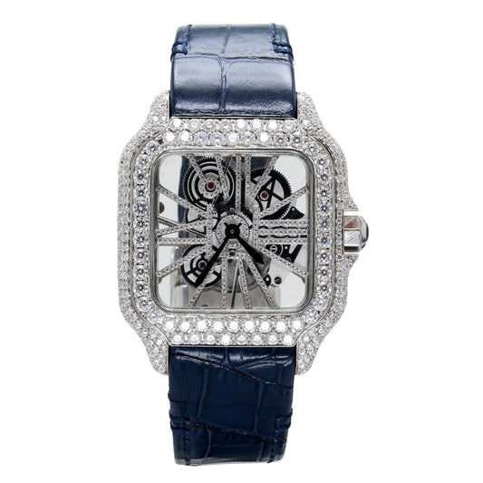 Blue Leather Strap Premium Quality Studded Diamond Watch - Ulight Jewels