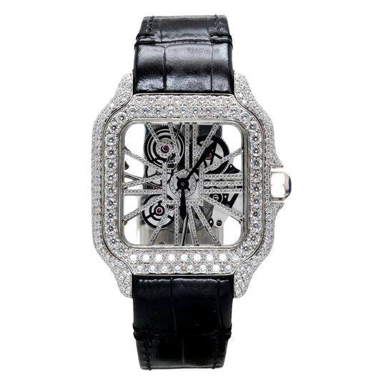 Black Leather Strap Luxury Diamond Watch-Men - Ulight Jewels