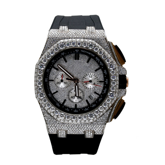 Black Silicone Band Chrono Luxury Diamond Watch - Ulight Jewels