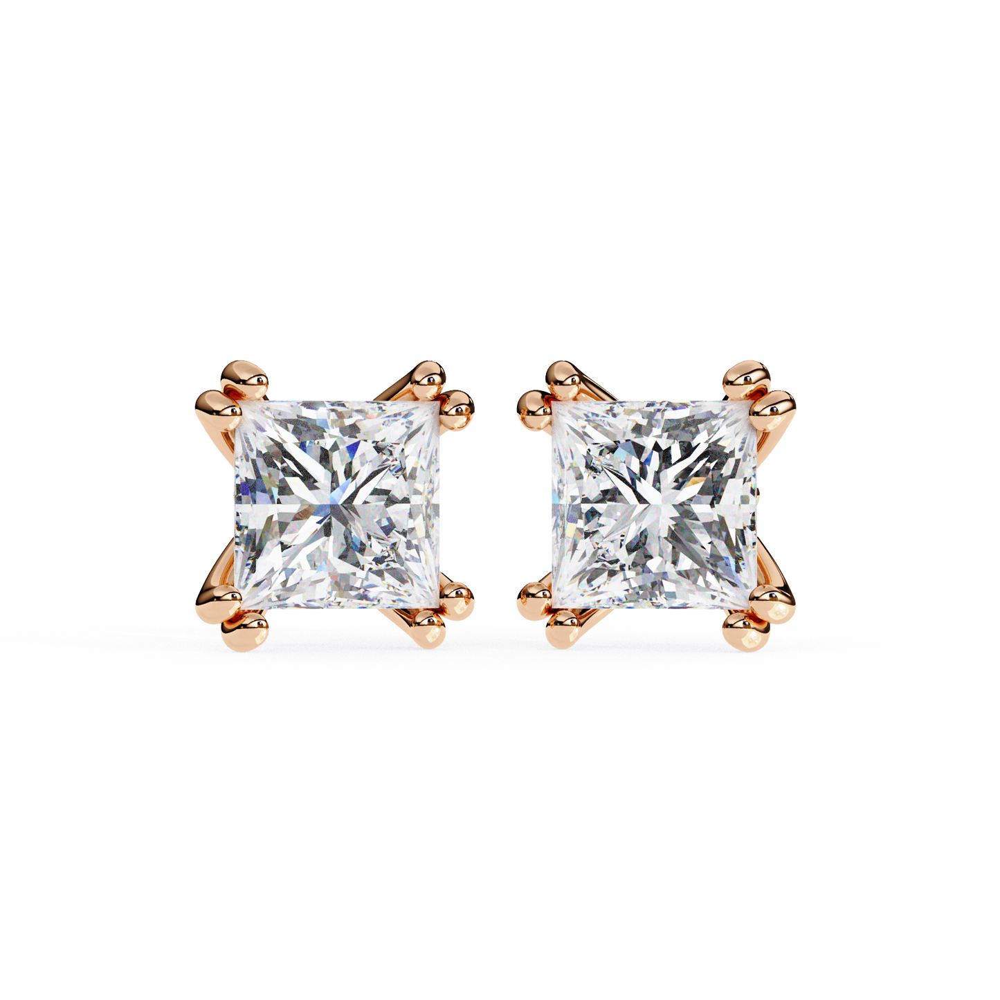 3.00 CT Princess Cut Diamond Stud Earrings