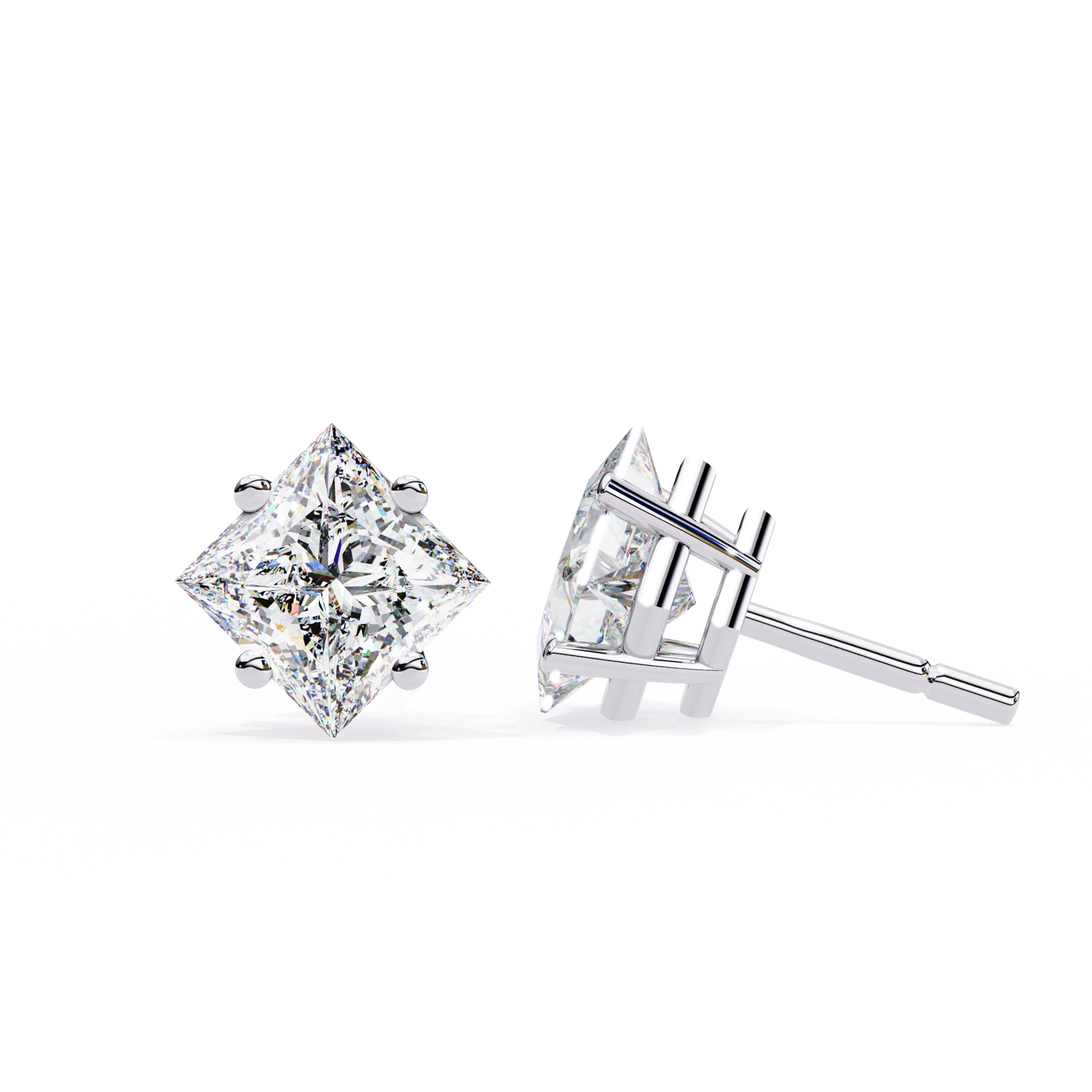 2.50 CT Princess Cut Diamond Stud Earrings