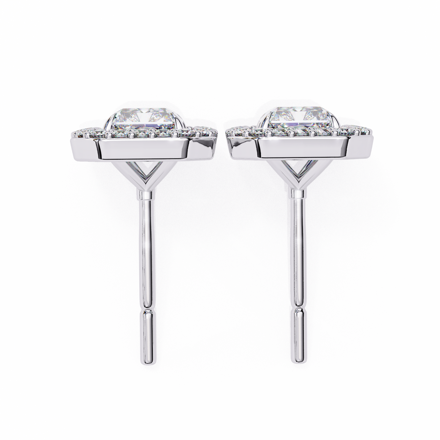 1.60 CT Radiant Cut & Round Cut Halo Diamond Stud Earrings