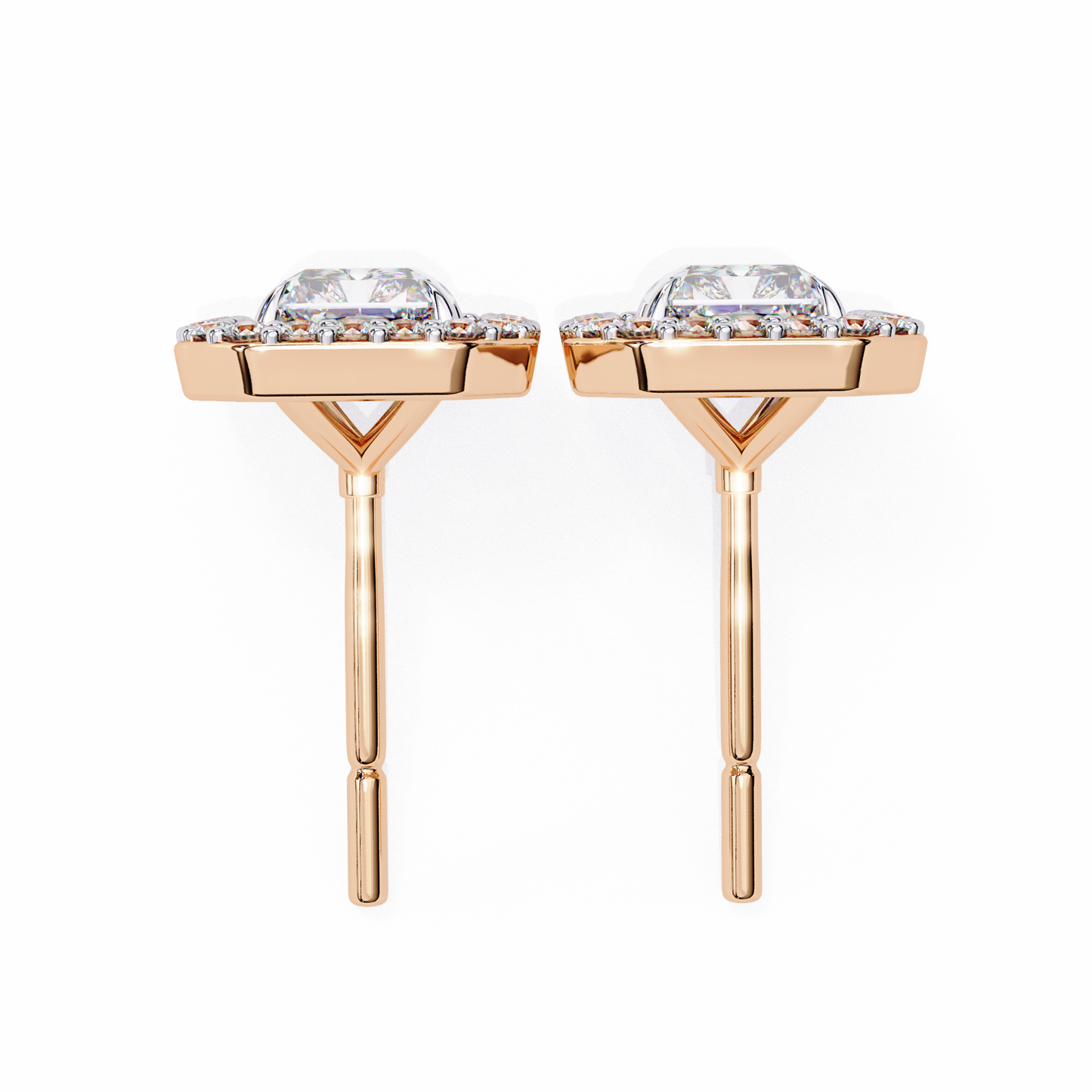 1.60 CT Radiant Cut & Round Cut Halo Diamond Stud Earrings