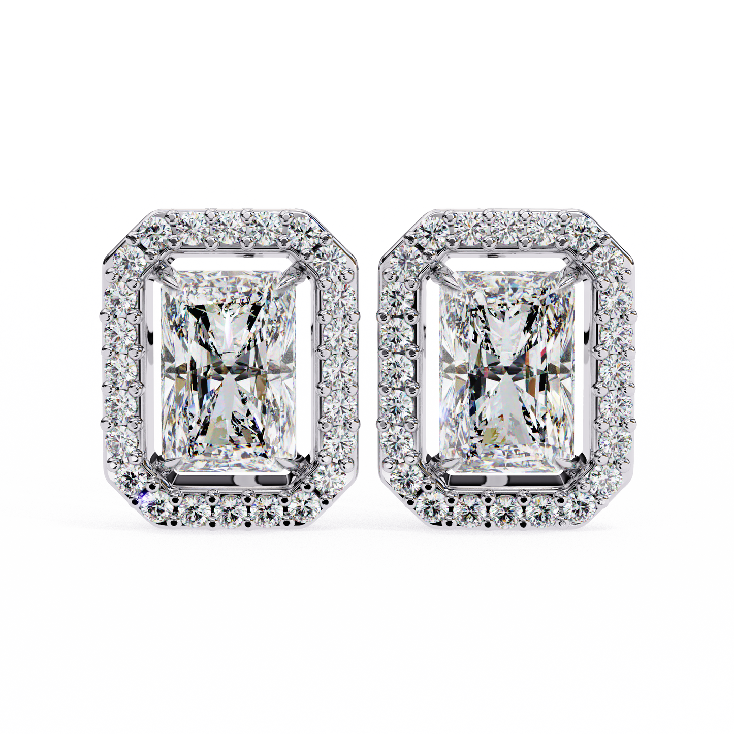 1.60 CT Radiant Cut & Round Cut Halo Diamond Stud Earring - Ulight Jewels