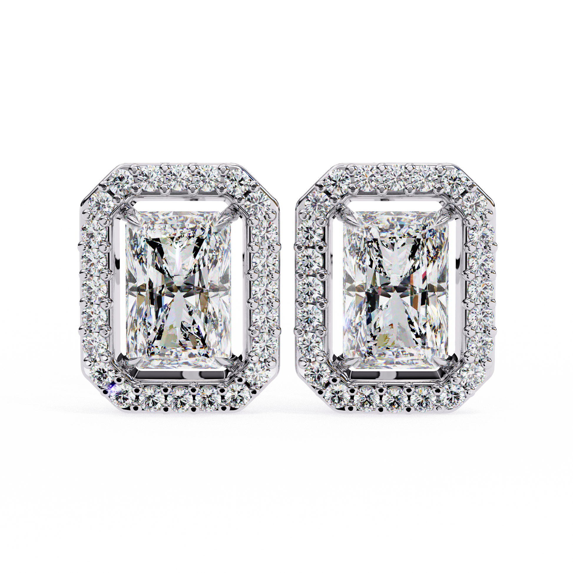 1.60 CT Radiant Cut & Round Cut Halo Diamond Stud Earring - Ulight Jewels