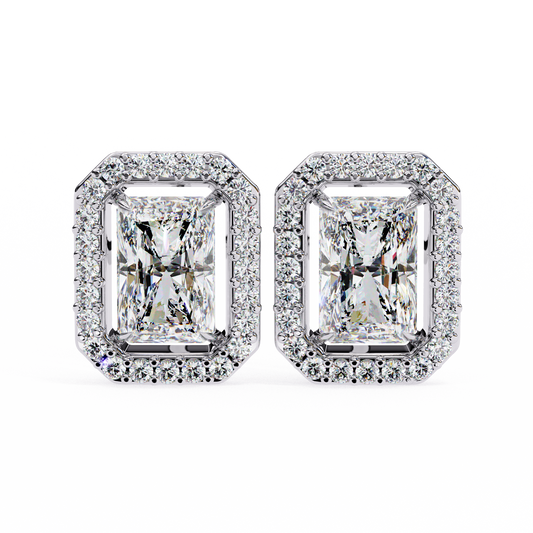 1.60 CT Radiant Cut & Round Cut Halo Diamond Stud Earring - Ulight Jewels