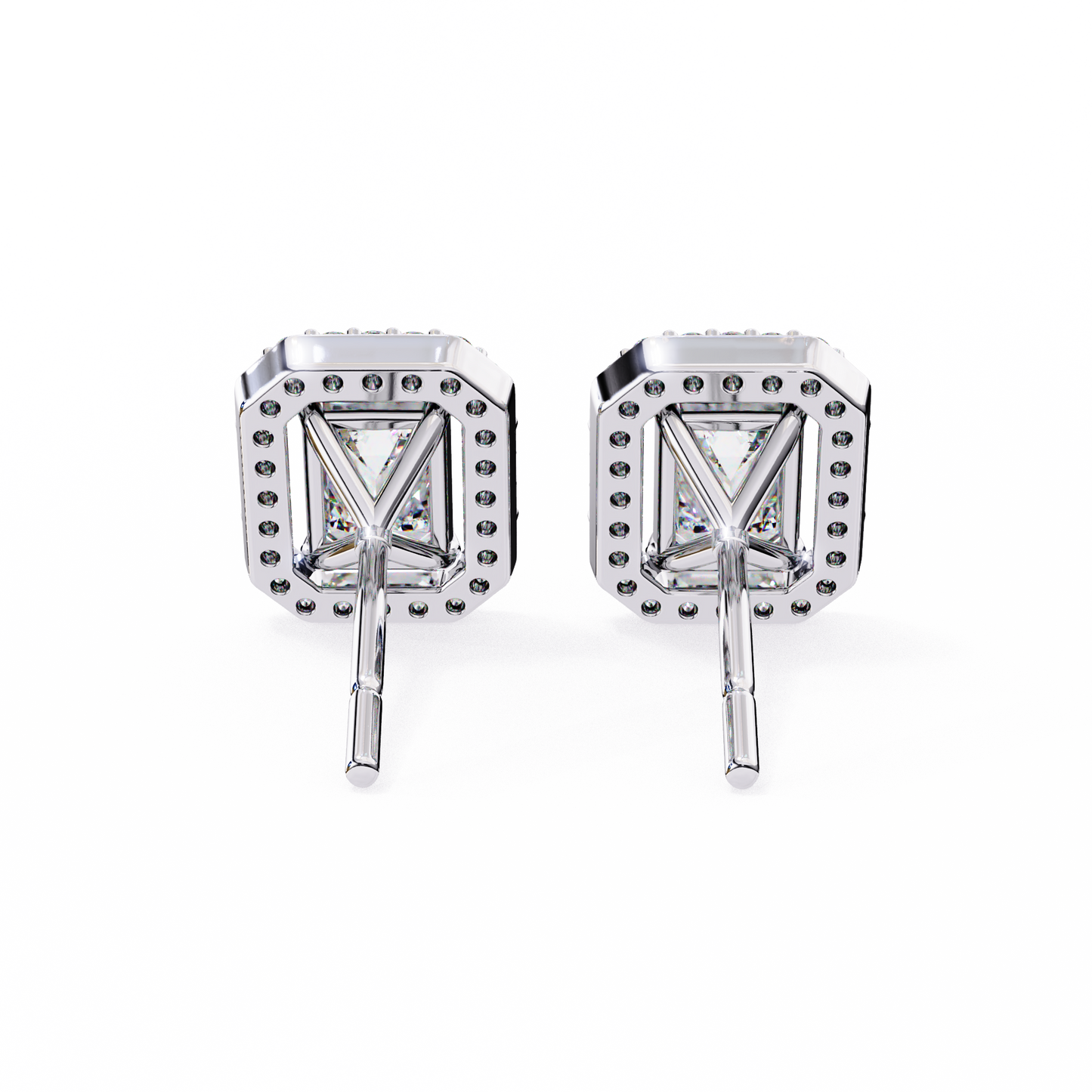 1.75 CT Emerald Cut & Round Cut Halo Diamond Stud Earrings