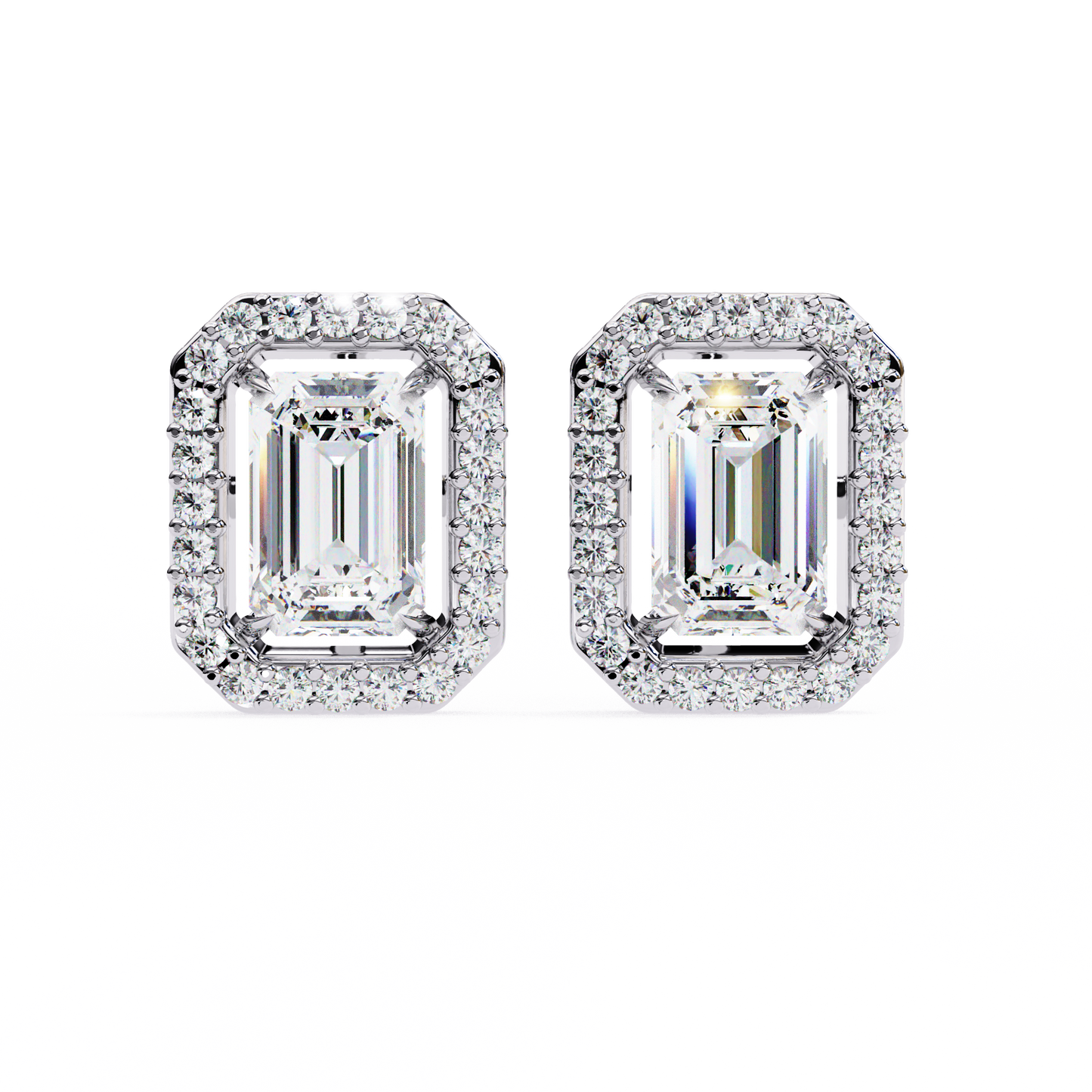 1.75 CT Emerald Cut & Round Cut Halo Diamond Stud Earring - Ulight Jewels