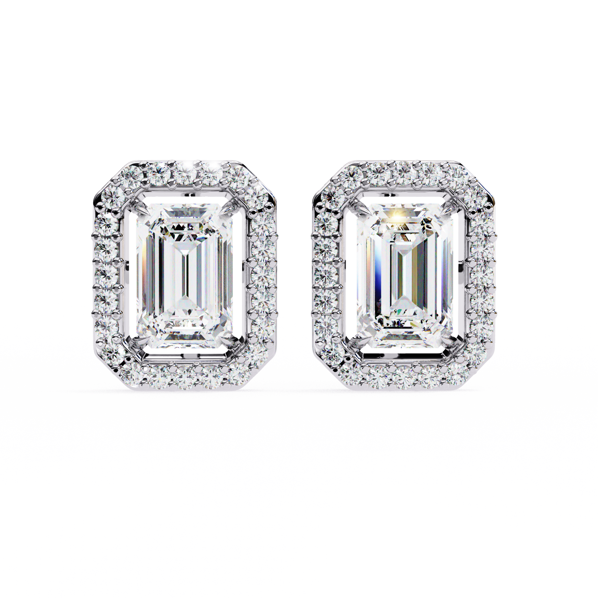 1.75 CT Emerald Cut & Round Cut Halo Diamond Stud Earring - Ulight Jewels