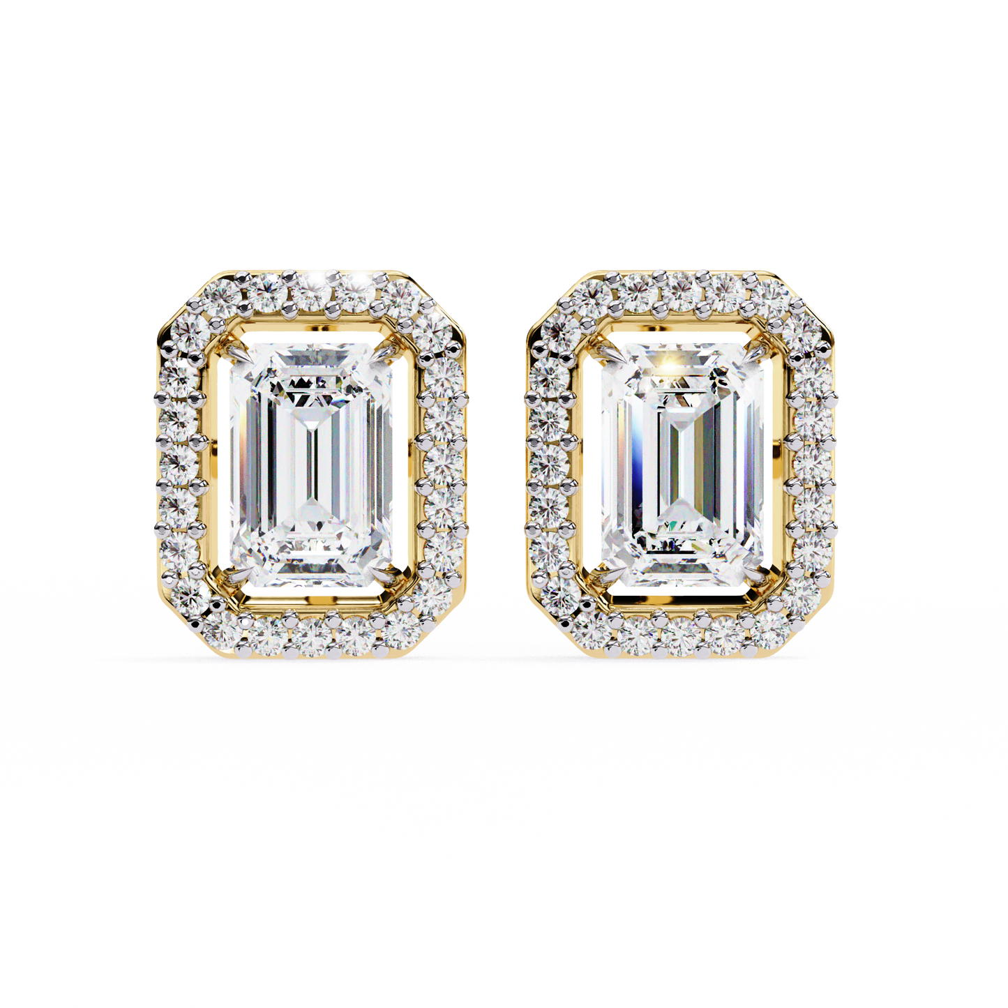 1.75 CT Emerald Cut & Round Cut Halo Diamond Stud Earrings