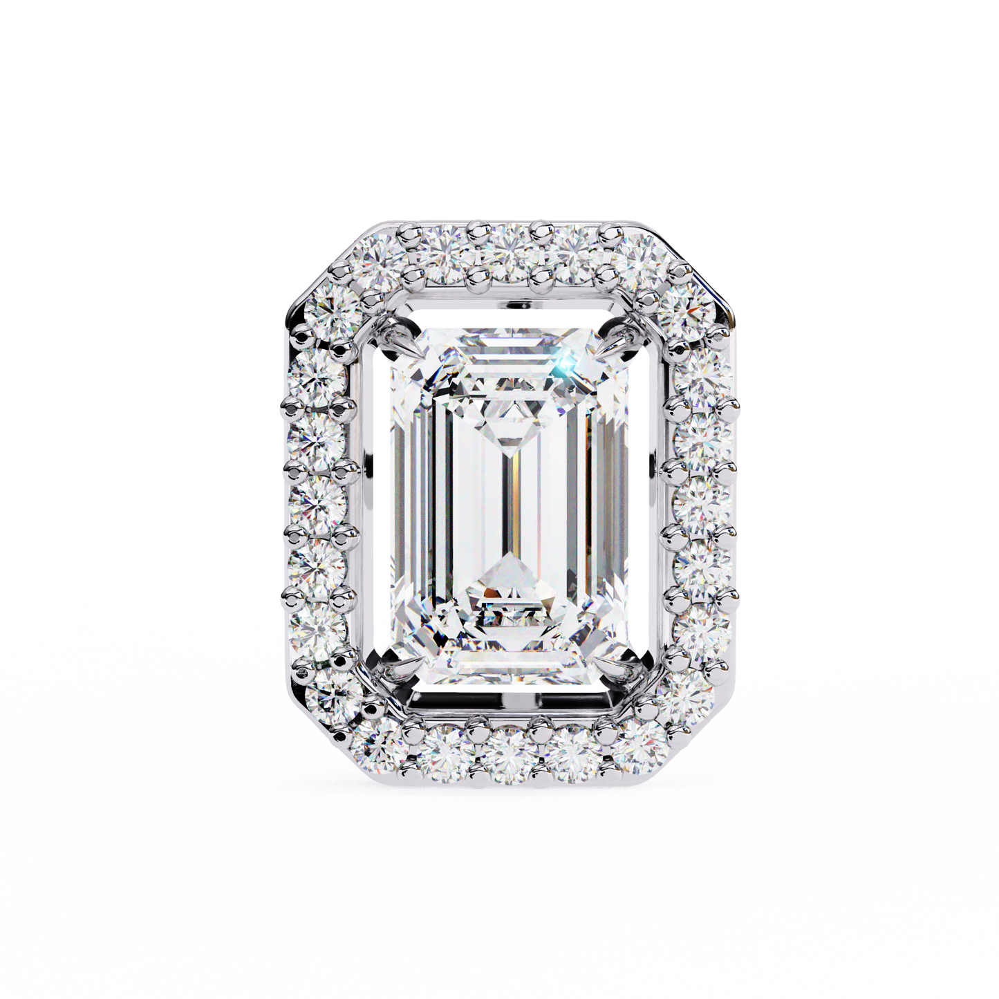 1.75 CT Emerald Cut & Round Cut Halo Diamond Stud Earrings