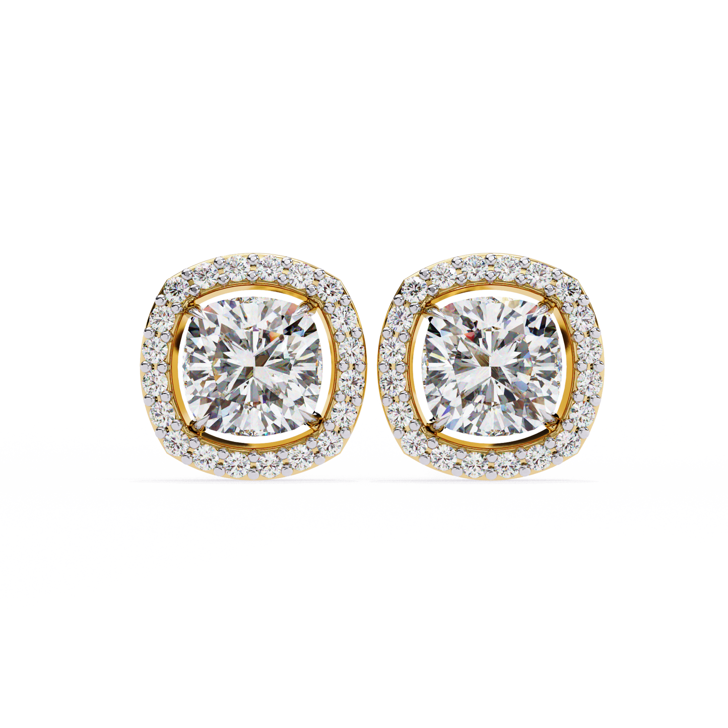 2.25 CT Cushion Cut & Round Cut Halo Diamond Stud Earrings