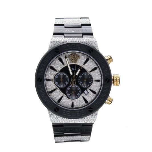 Black Greco Logo Luxury Diamond Studded Watch