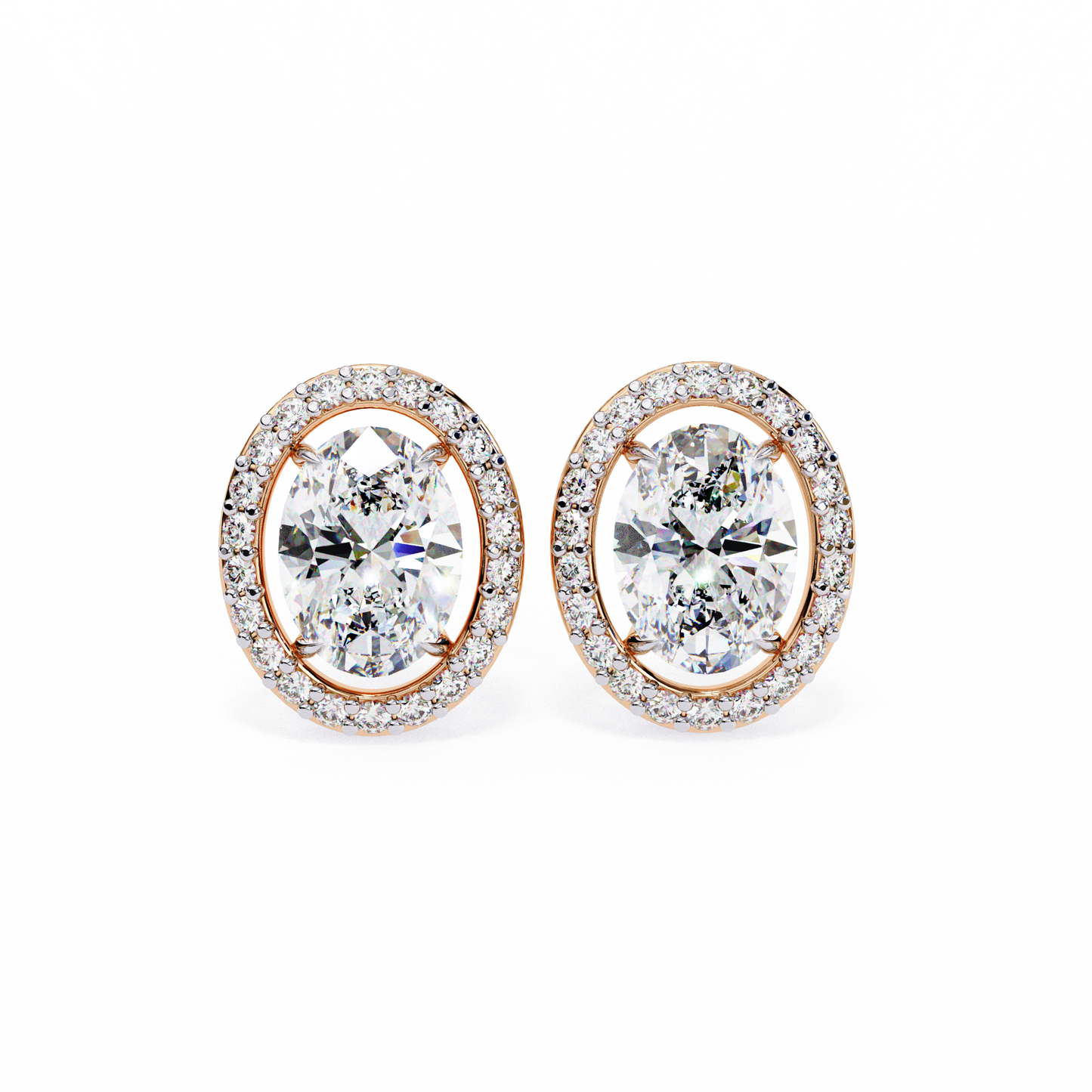 2.25CT Oval Cut & Round Cut Halo Diamond Stud Earrings