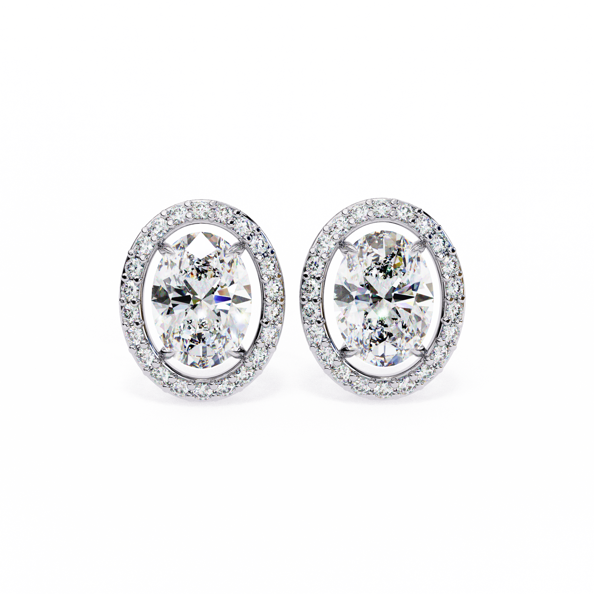 2.25CT Oval Cut & Round Cut Halo Diamond Stud Earring - Ulight Jewels