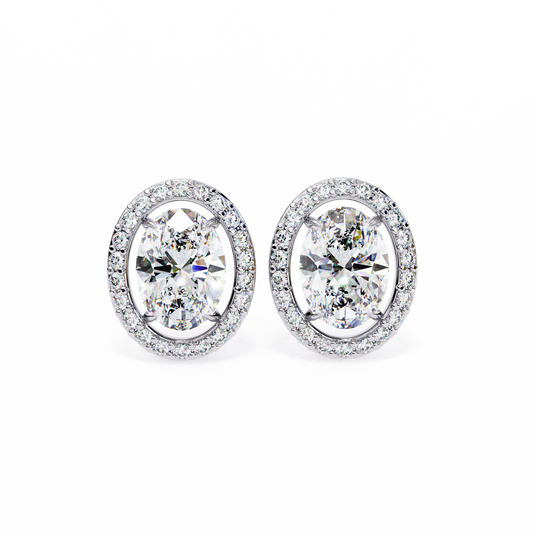 2.25CT Oval Cut & Round Cut Halo Diamond Stud Earring - Ulight Jewels