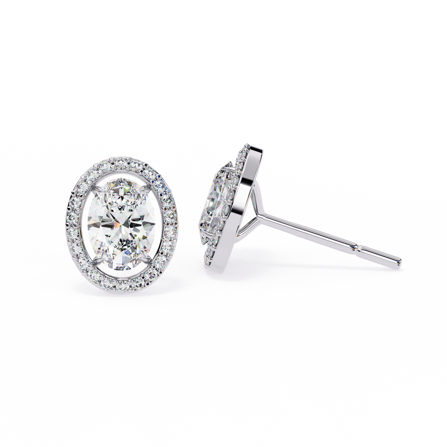 2.25CT Oval Cut & Round Cut Halo Diamond Stud Earrings