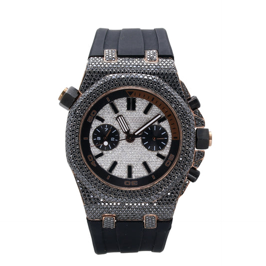 Premium Black Round Diamond Studded Watch - Ulight Jewels