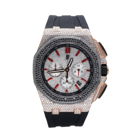 Luxurious White & Rose Men's Semi Diamond Studded Watch - Ulight Jewels