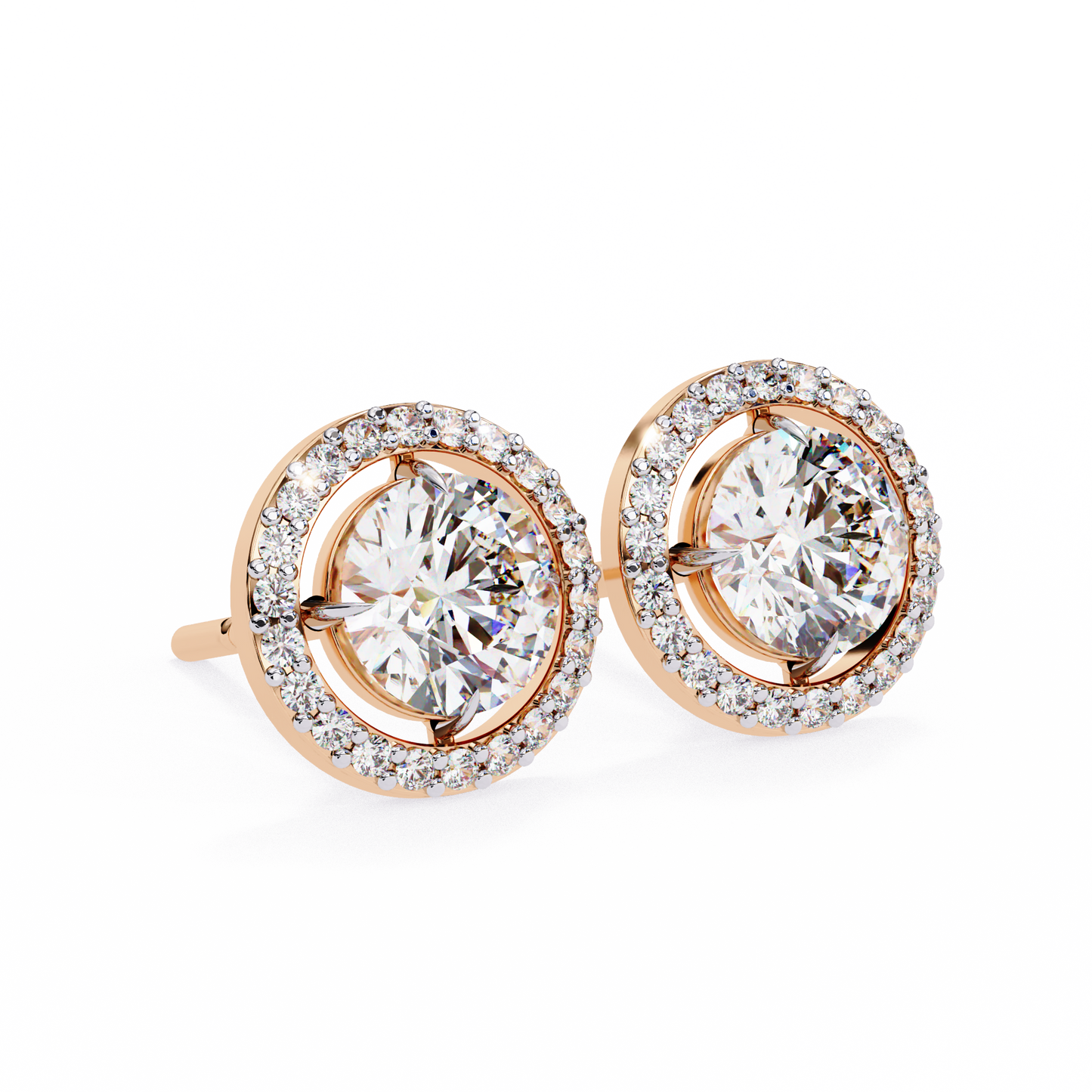 1.95 CT Round Cut Diamond Halo Stud Earrings