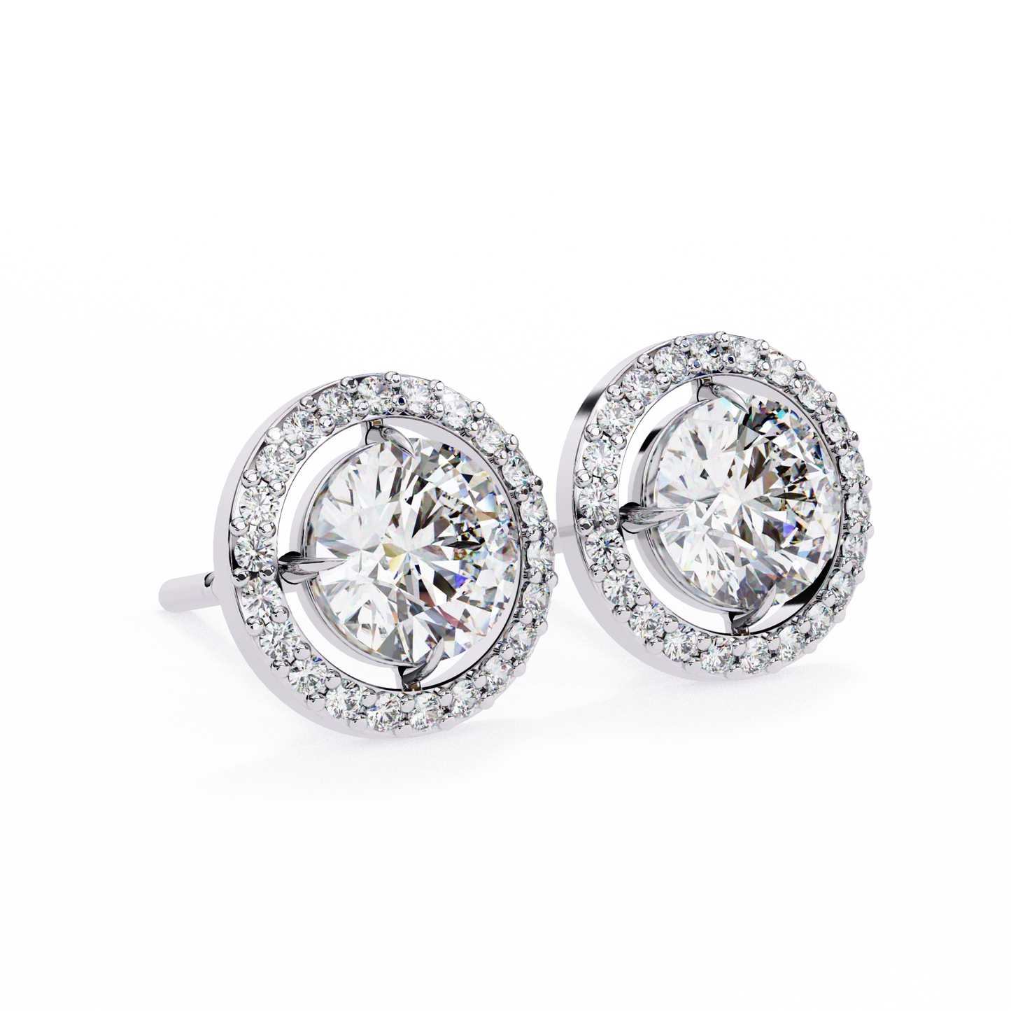 1.95 CT Round Cut Diamond Halo Stud Earrings