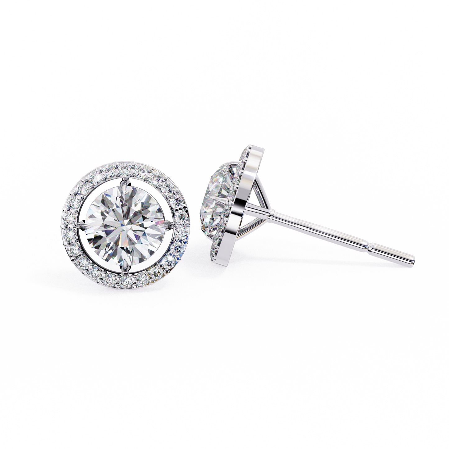 1.95 CT Round Cut Diamond Halo Stud Earrings