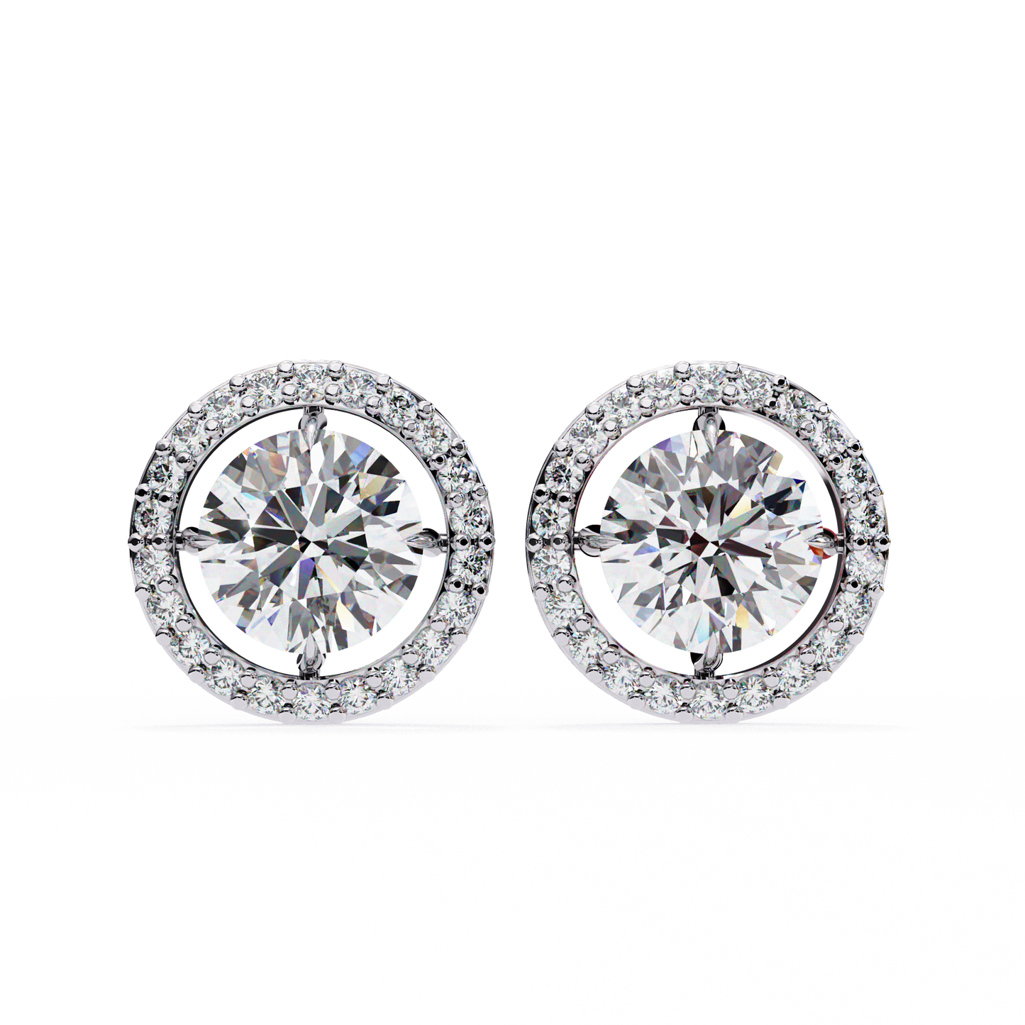 1.95 CT Round Cut Diamond Halo Stud Earrings